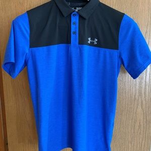 UNDER ARMOUR YXL HEATGEAR BLACK % BLUE POLO, MINT!